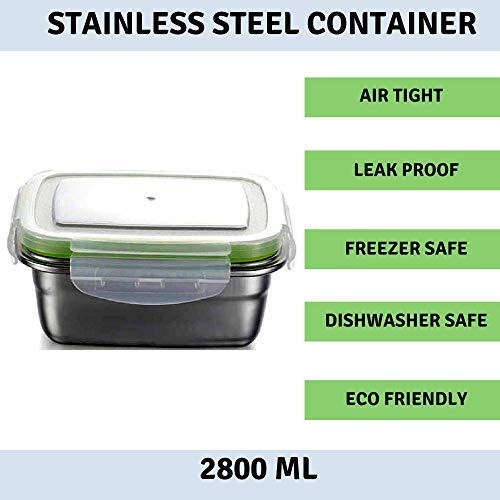 Femora High Steel Rectangle Heavy Duty Airtight Leakproof Unbreakable 2800 Ml Storage Container Lunch Box With Lock Lid